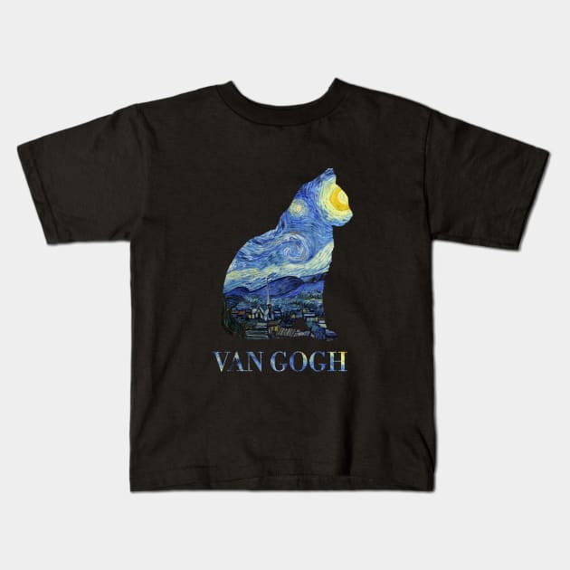 Starry Night Cat - Collage made from Vincent Van Gogh painting Kids T-Shirt by Vincent Van Gogh T-Shirts